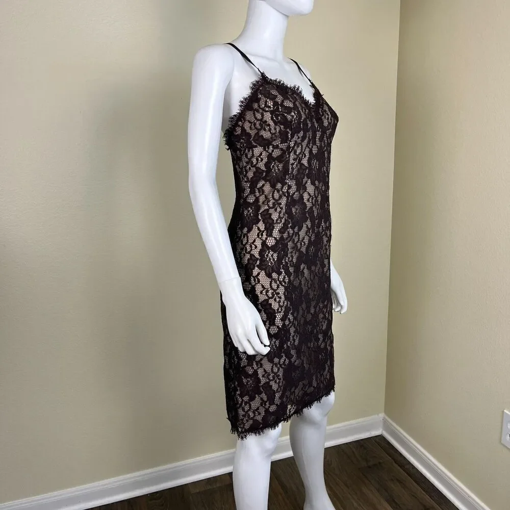 Rebecca Taylor Women Size 4 Brown Floral Lace Bodycon Midi Dress Sleevless Party